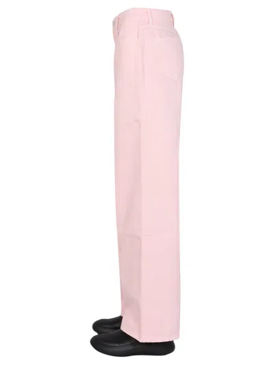 Raf Simons Wide Leg Pants With Front Button Closure And Belt In Pink