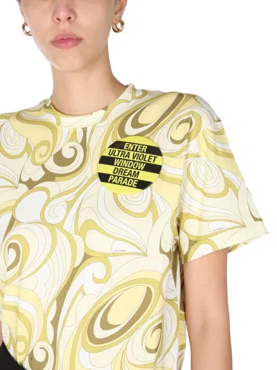 Raf Simons Hippie-inspired Allover Pattern Crew Neck T-shirt In Yellow