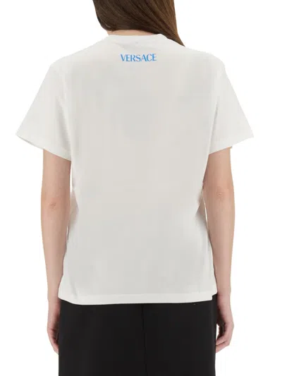 Versace Crew Neck Graphic Print Short Sleeves Top In White