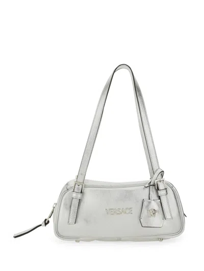 Versace Rectangular Silver Double Handle Shoulder Bag In Silver