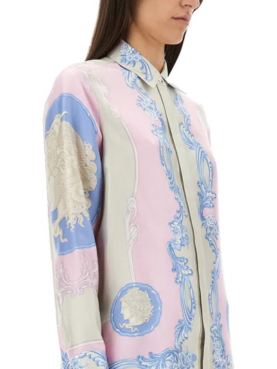 Versace Pink Silk Shirt In Neutral