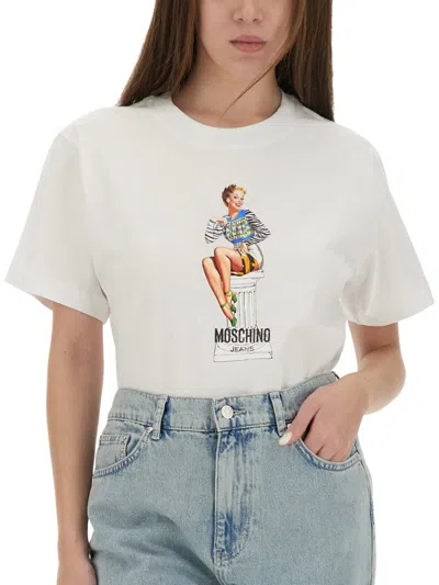 Moschino Jeans T Shirt With Print In White