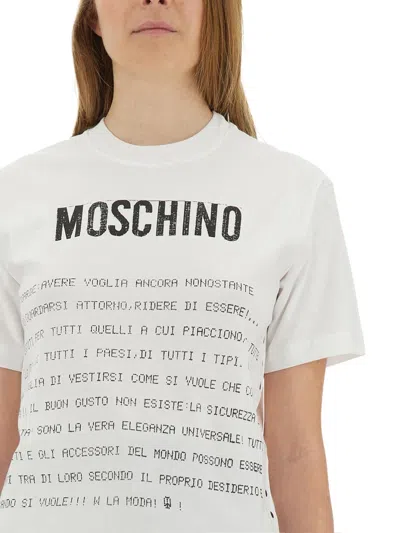 Moschino White Cotton T-shirt With Logo In Multi
