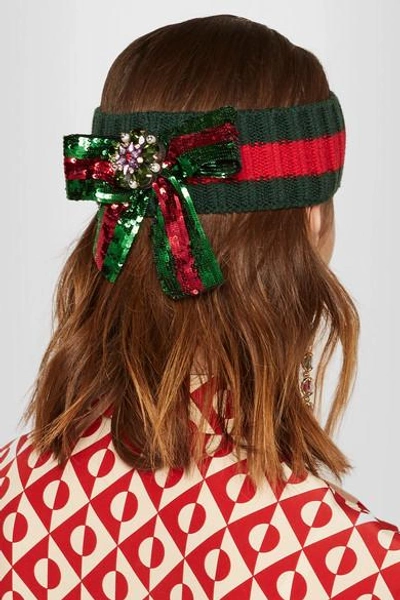 Shop Gucci Embellished Wool-blend Headband