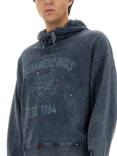 Dsquared2 Relaxed-fit Grey Sweatshirt With Iconic Logo Print In Blue