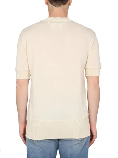 Maison Margiela Ripped-edge Knitted T-shirt In Neutral