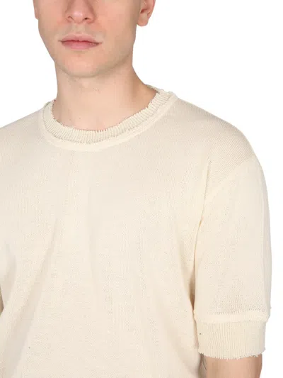Maison Margiela Ripped-edge Knitted T-shirt In Neutral