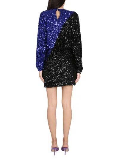 Rotate Birger Christensen Color Block Sequined Mini Dress With Long Sleeves In Multi