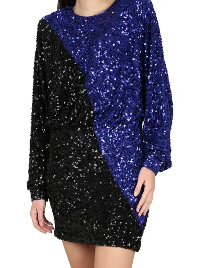 Rotate Birger Christensen Color Block Sequined Mini Dress With Long Sleeves In Multi
