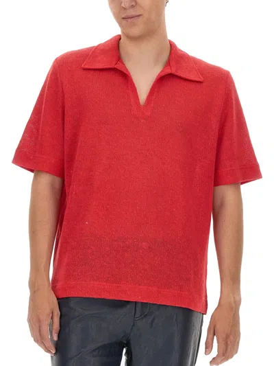 Séfr Textured Open Collar Regular Fit Shirt In Red