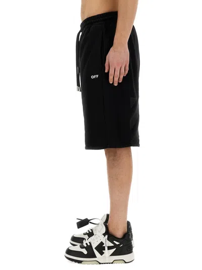 Off-white Logo Printed Drawstring Bermuda Shorts In Black