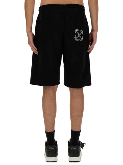 Off-white Logo Printed Drawstring Bermuda Shorts In Black