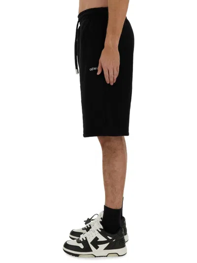 Off-white Logo Printed Drawstring Bermuda Shorts In Black