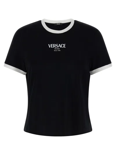 Versace Logo Print T-shirt Black In Black