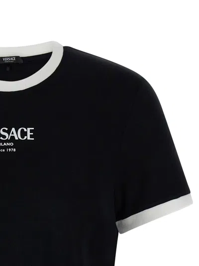 Versace Logo Print T-shirt Black In Black