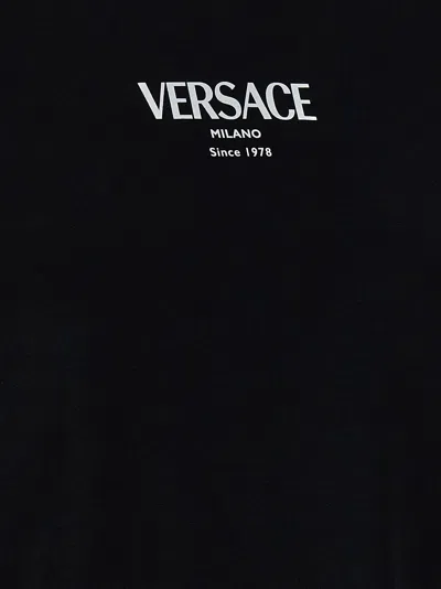 Versace Logo Print T-shirt Black In Black
