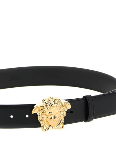 Versace Men La Medusa Leather Belt In Multicolor