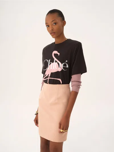 Chloé Oversized Fit Flamingo-print Cotton Jersey T-shirt In Black