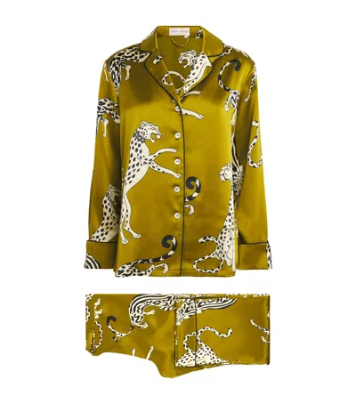 Olivia Von Halle Silk Cheetah Lila Pyjama Set In Green