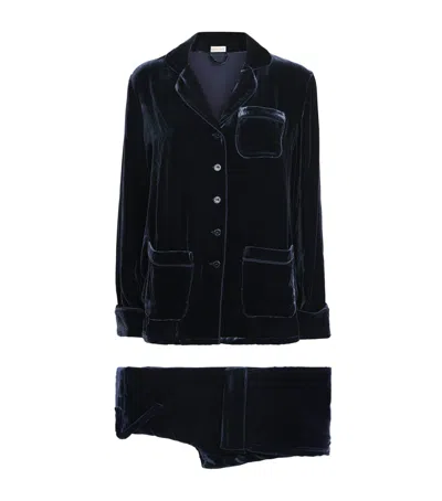 Olivia Von Halle Velvet Coco Pyjama Set In Blue