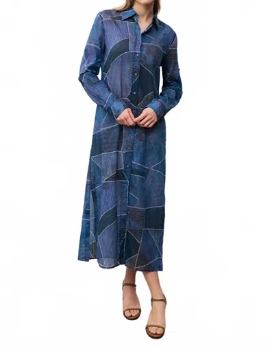 0039 Italy Taya Long Sleeve Button Down Dress In Navy In Multi