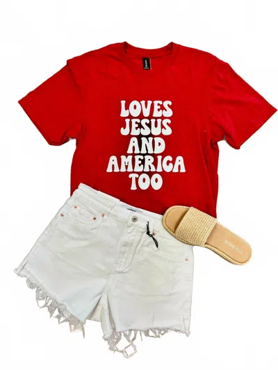 Gildan Women's Loves Jesus And America Too Graphic T-shirt In Red In Multi