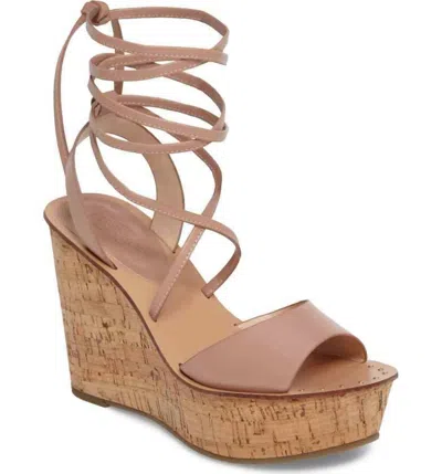 Topshop Women Leather Ankle Wrap Cork Wedge Sandals In Pink In Multi
