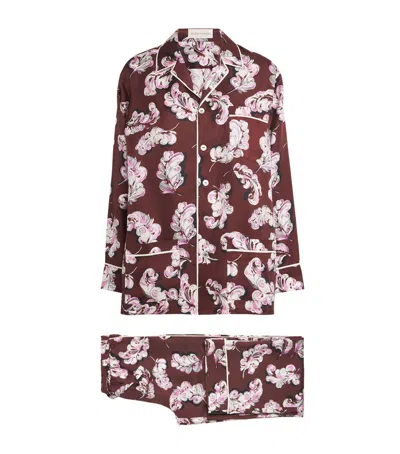 Olivia Von Halle Silk Plume Yves Pyjama Set In Burgundy