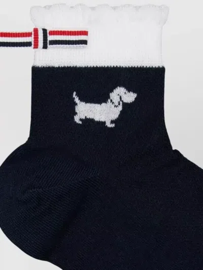 Thom Browne Hector Intarsia Dog Crew Socks Cotton In Blue