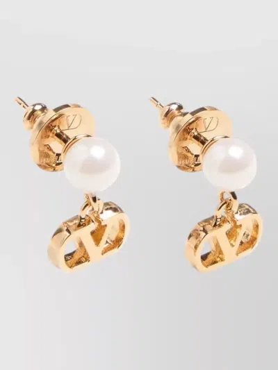 Valentino Vlogo Pearl Detail Logo Stud Earrings In Gold