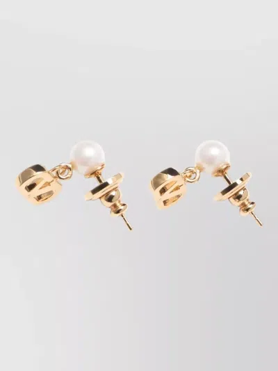 Valentino Vlogo Pearl Detail Logo Stud Earrings In Gold