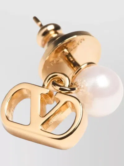 Valentino Vlogo Pearl Detail Logo Stud Earrings In Gold