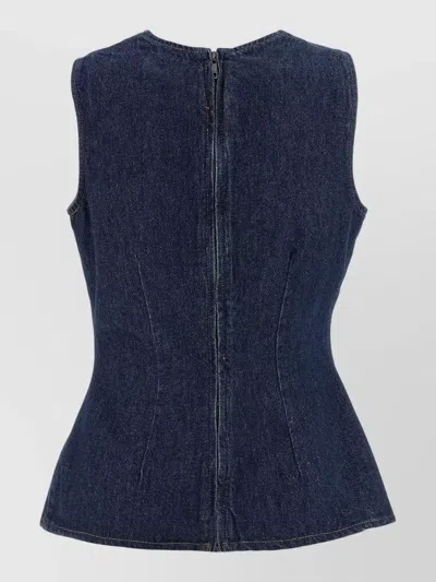 Rotate Birger Christensen Denim Sleeveless Top Buttons On Side In Animal Print