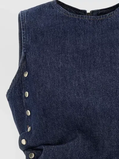 Rotate Birger Christensen Denim Sleeveless Top Buttons On Side In Animal Print