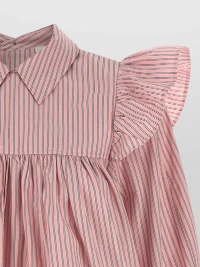Ganni Blouse Collared Neck Long Sleeves Stripes Ruffles In Pink