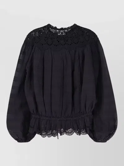 Isabel Marant Étoile Blazer Top Long Sleeves Lace Ruffled Hem In Black