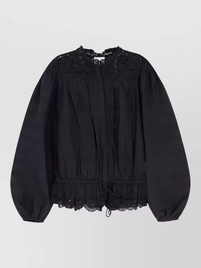 Isabel Marant Étoile Blazer Top Long Sleeves Lace Ruffled Hem In Black