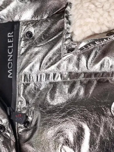 Moncler Hooded Metallic Finish Quilted Jacket Elastic Cuffs In Multi