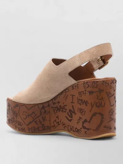 Chloé Platform Sandals Peep Toe Slingback Graffiti In Brown