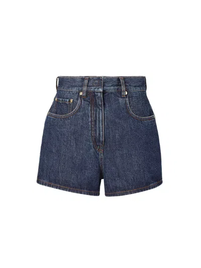 Fendi Logo Patch Mini Denim Shorts In Blue