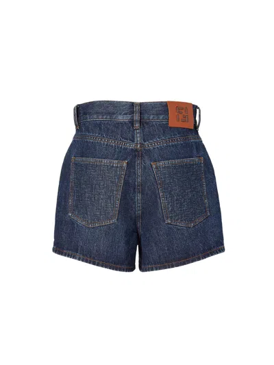 Fendi Logo Patch Mini Denim Shorts In Blue