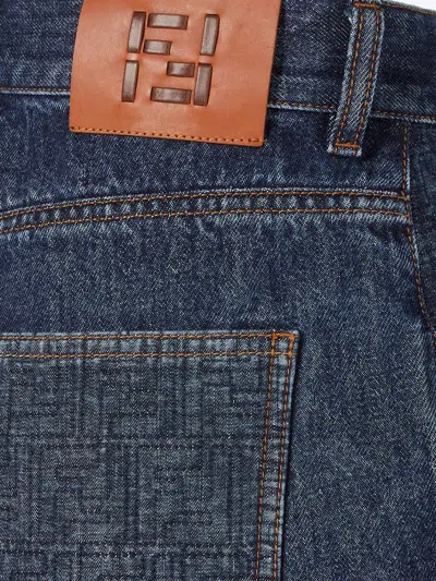 Fendi Logo Patch Mini Denim Shorts In Blue