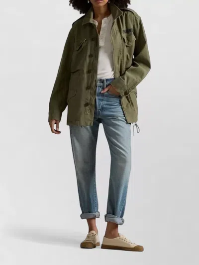 Ralph Lauren Cotton Twill Jacket Spread Collar Epaulettes In Green