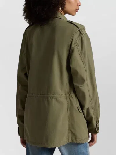 Ralph Lauren Cotton Twill Jacket Spread Collar Epaulettes In Green