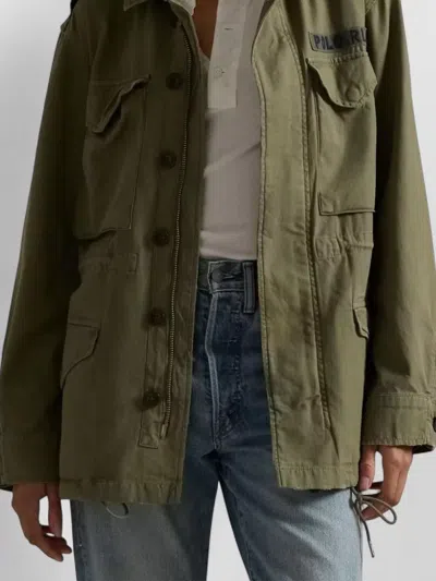 Ralph Lauren Cotton Twill Jacket Spread Collar Epaulettes In Green