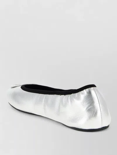 Tory Burch Silver Colored Ballerinas With Logo Plaque On The Front And Elasticated Design In Leather Woman In Gray