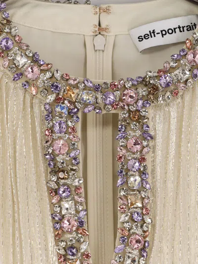 Self-portrait Embellished Feather-trimmed Silk-blend Maxi Dress In Multi