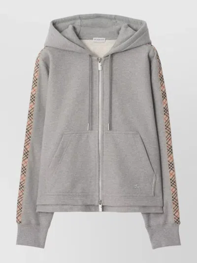 Burberry Check Detail Cotton Hoodie Patterned Sleeves In Multi