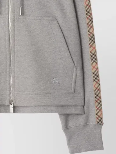 Burberry Check Detail Cotton Hoodie Patterned Sleeves In Multi