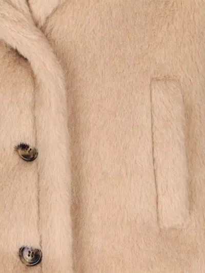 Max Mara Faux Fur Coat Short Sleeves Pockets In Multi